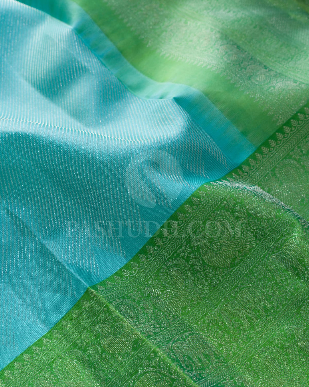 Sky Blue With Dual Shaded Parrot Green Kanjivaram Silk Saree-DJ434(F)