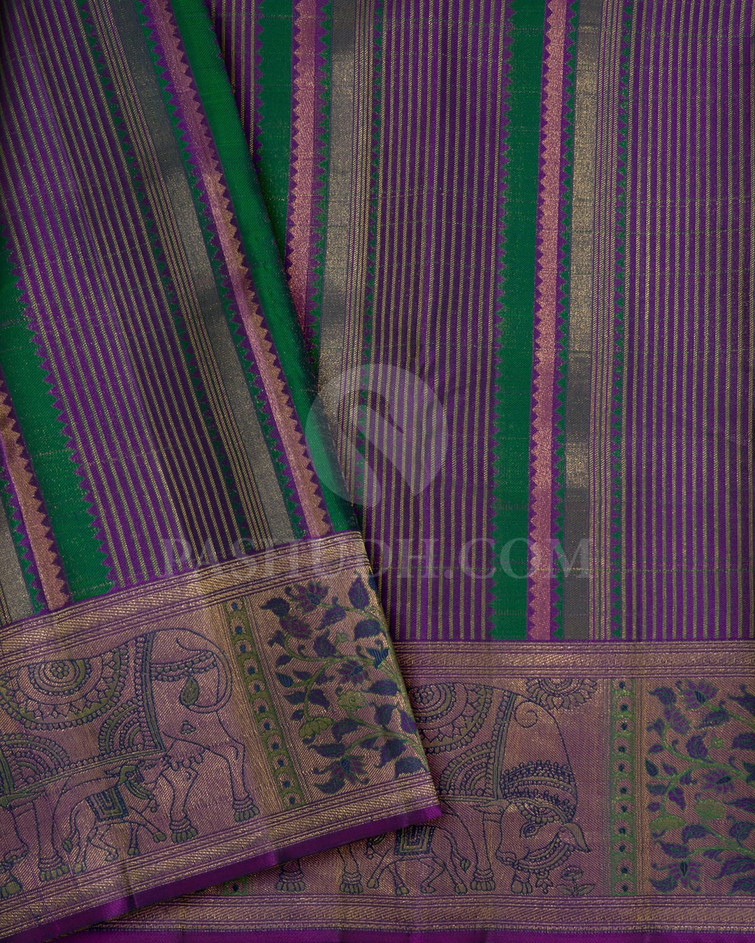 Deep Royal Blue With Dual Shaded Purple Kanjivaram Silk Saree-DJ441(B)