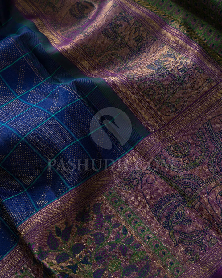 Deep Royal Blue With Dual Shaded Purple Kanjivaram Silk Saree-DJ441(B)