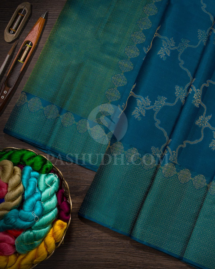 Teal Blue Kanjivaram Silk Saree-D680(B)