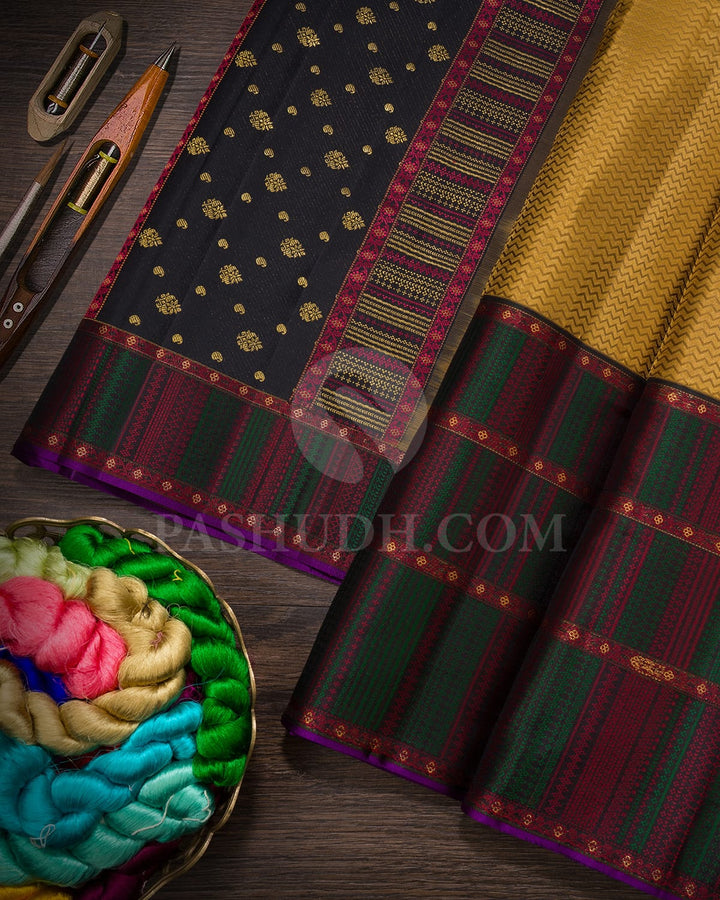 Antique Gold With Black Kanjivaram Silk Saree-DJ457(A)