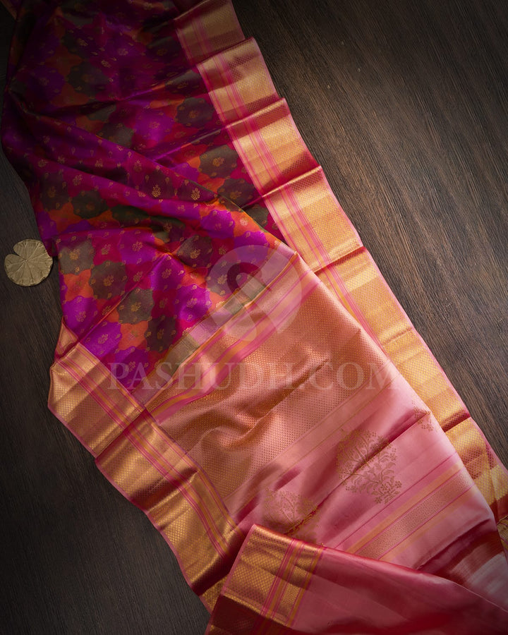 Multicolor With Pastel Pink Kanjivaram Silk Saree-D661(F)