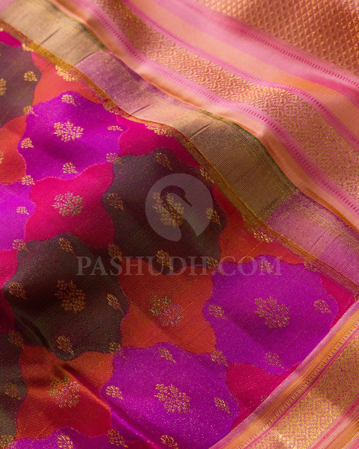 Multicolor With Pastel Pink Kanjivaram Silk Saree-D661(F)