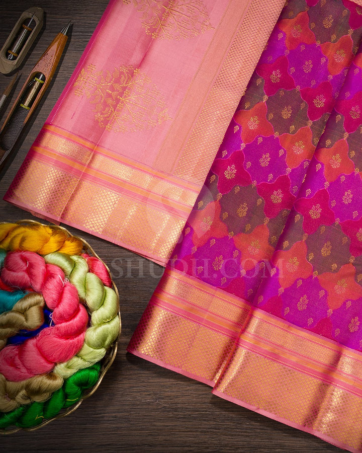Multicolor With Pastel Pink Kanjivaram Silk Saree-D661(F)