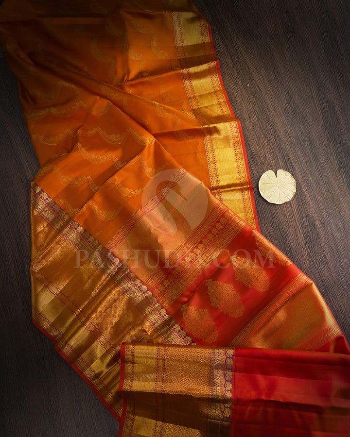 Deep Orange Kanjivaram Silk Saree-D660(G)