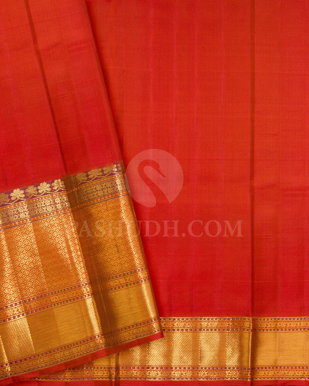 Deep Orange Kanjivaram Silk Saree-D660(G)