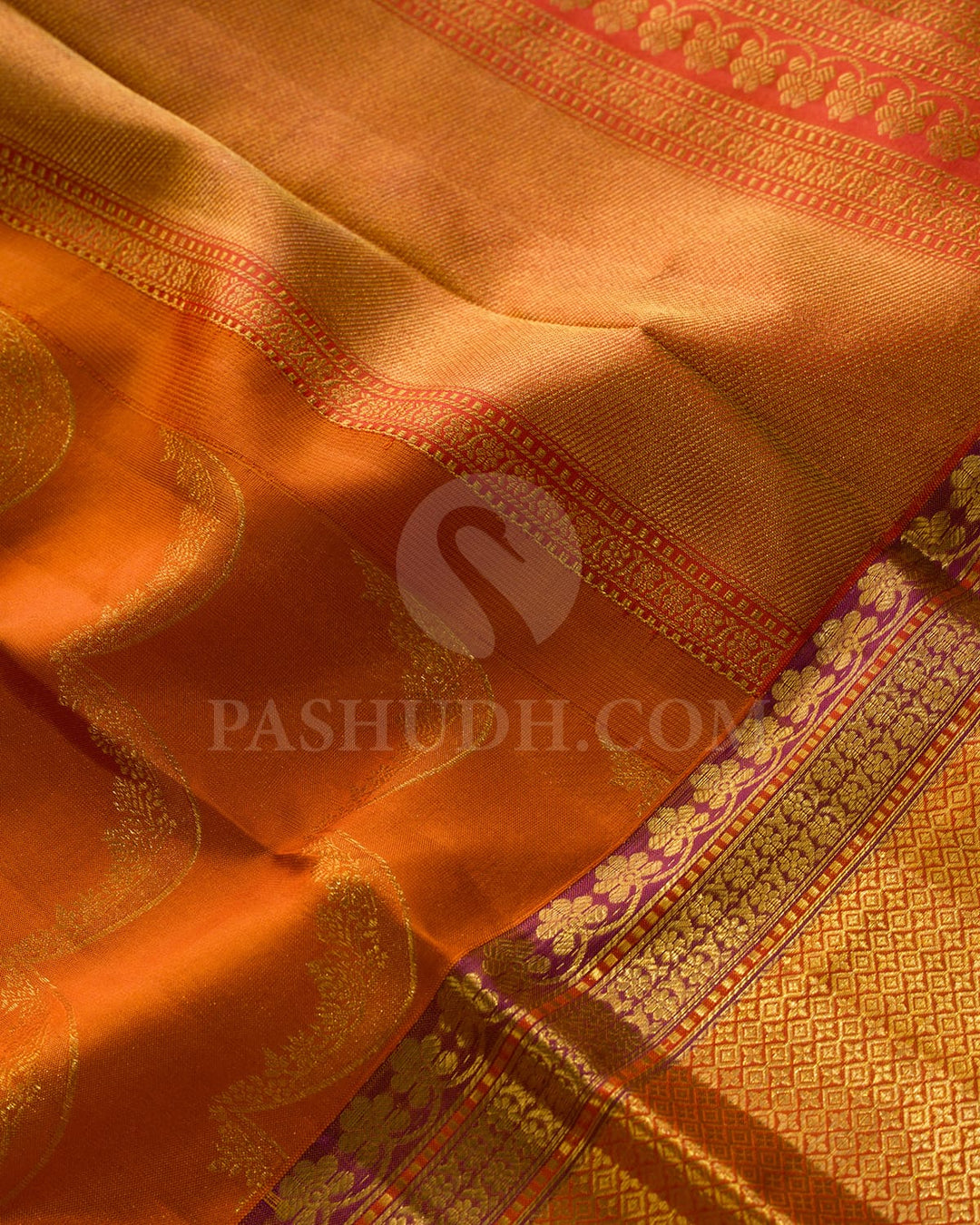 Deep Orange Kanjivaram Silk Saree-D660(G)