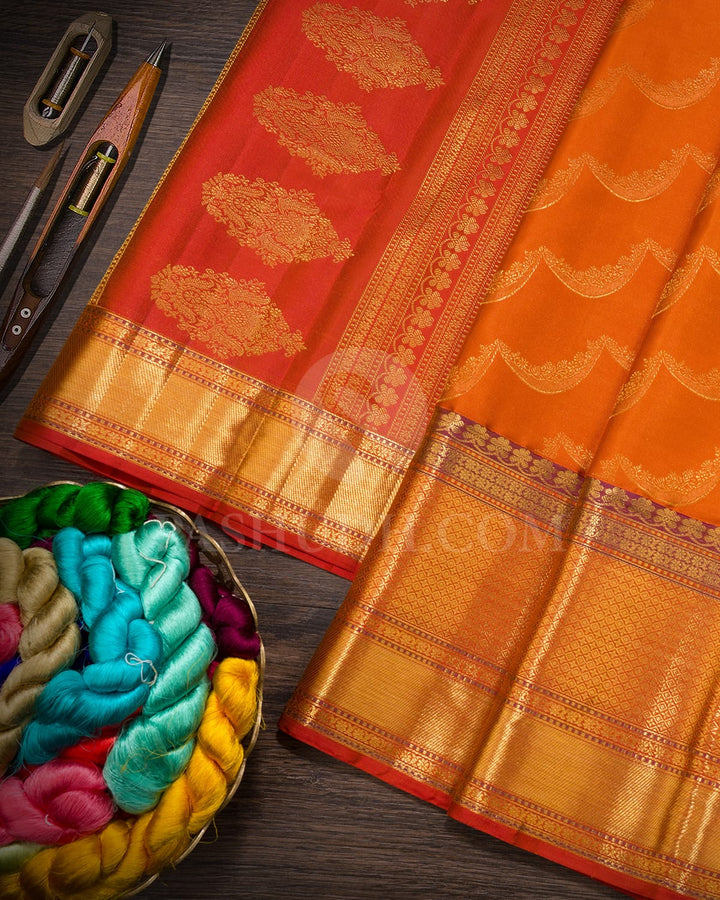 Deep Orange Kanjivaram Silk Saree-D660(G)