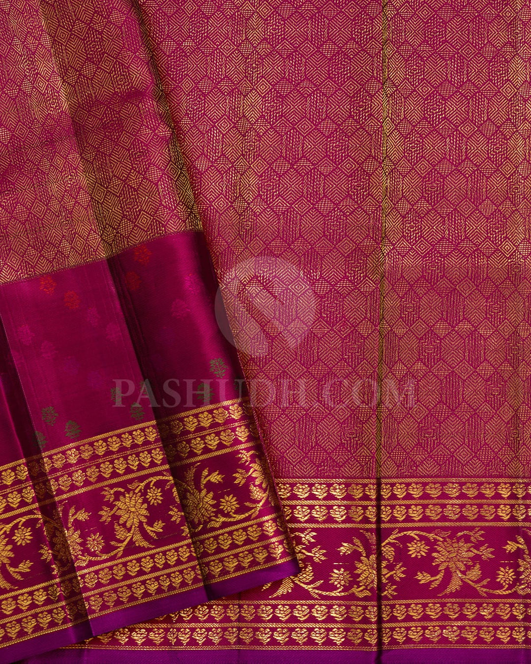 Bottle Green With Magenta Kanjivaram Silk Saree-DJ454(B)