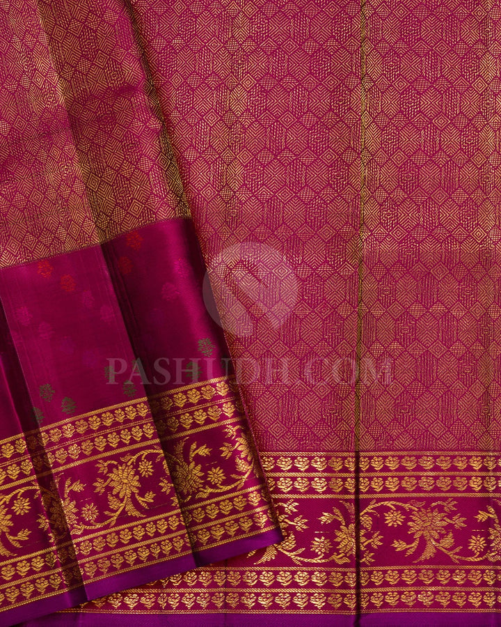 Bottle Green With Magenta Kanjivaram Silk Saree-DJ454(B)