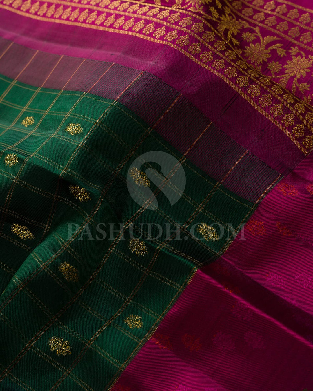 Bottle Green With Magenta Kanjivaram Silk Saree-DJ454(B)