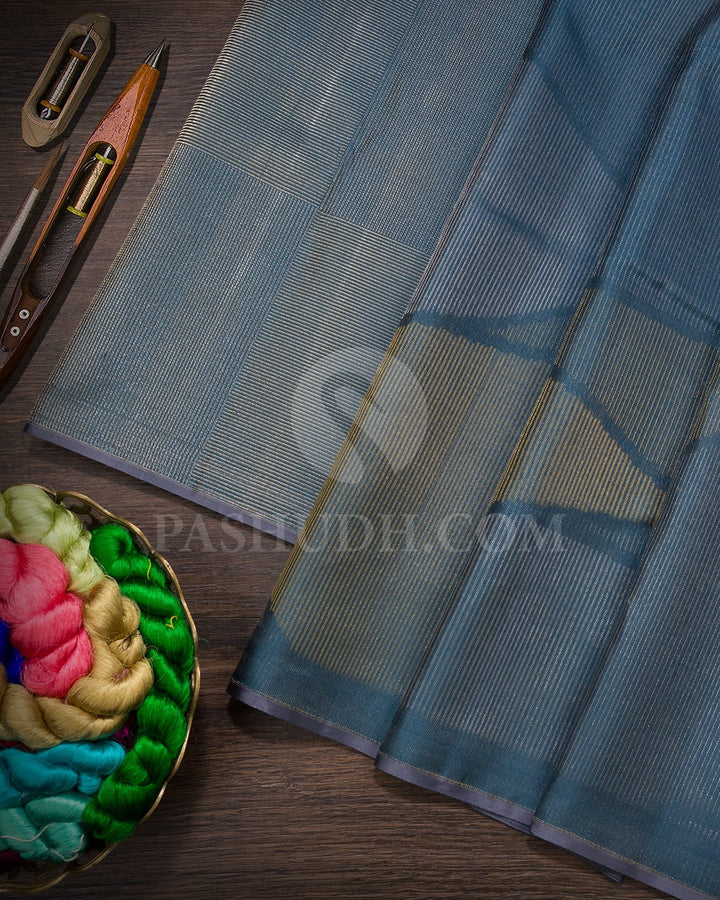 Light Slate Grey Borderless Kanjivaram Silk Saree-DJ453(C)
