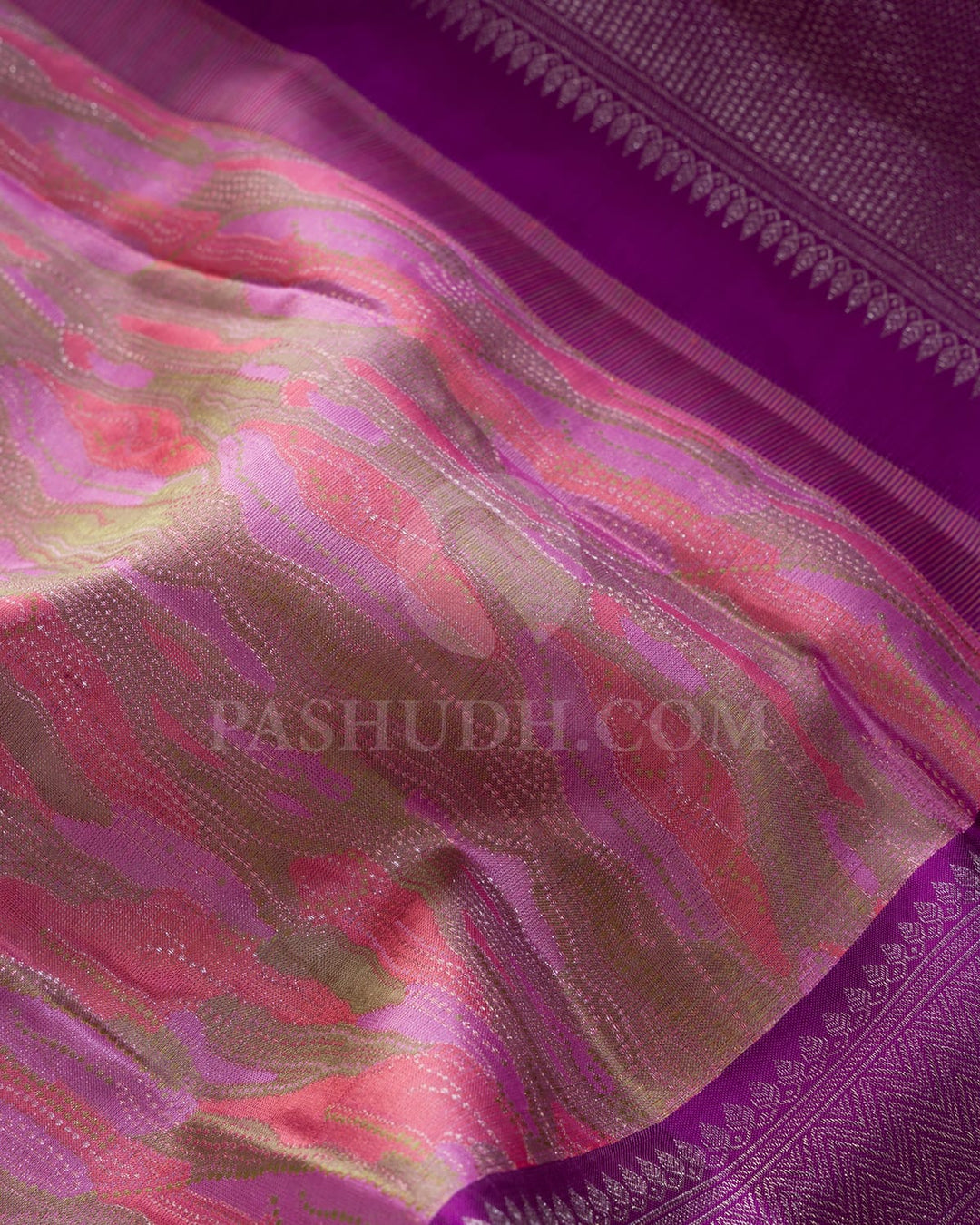Multicolored With Chinese Purple Kanjivaram Silk Saree-DJ438(C)