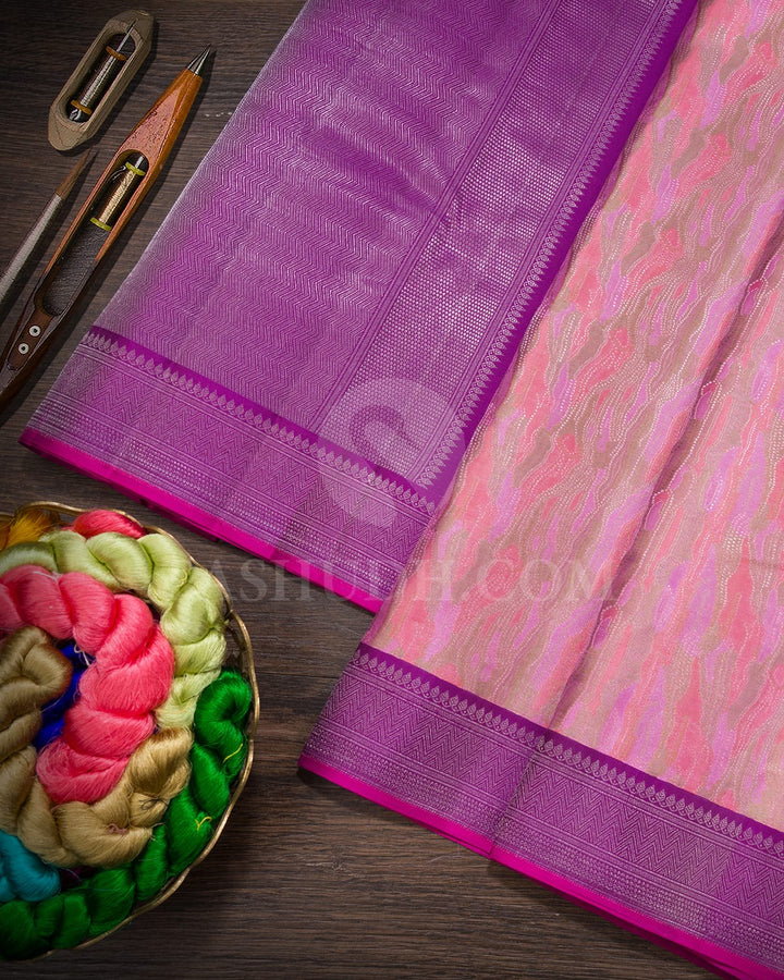 Multicolored With Chinese Purple Kanjivaram Silk Saree-DJ438(C)