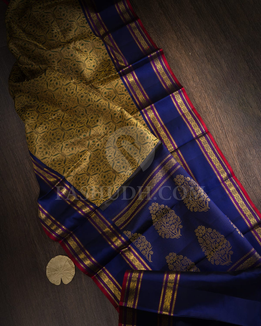 Golden Beige With Deep Blue Kanjivaram Silk Saree-DJ455(A)