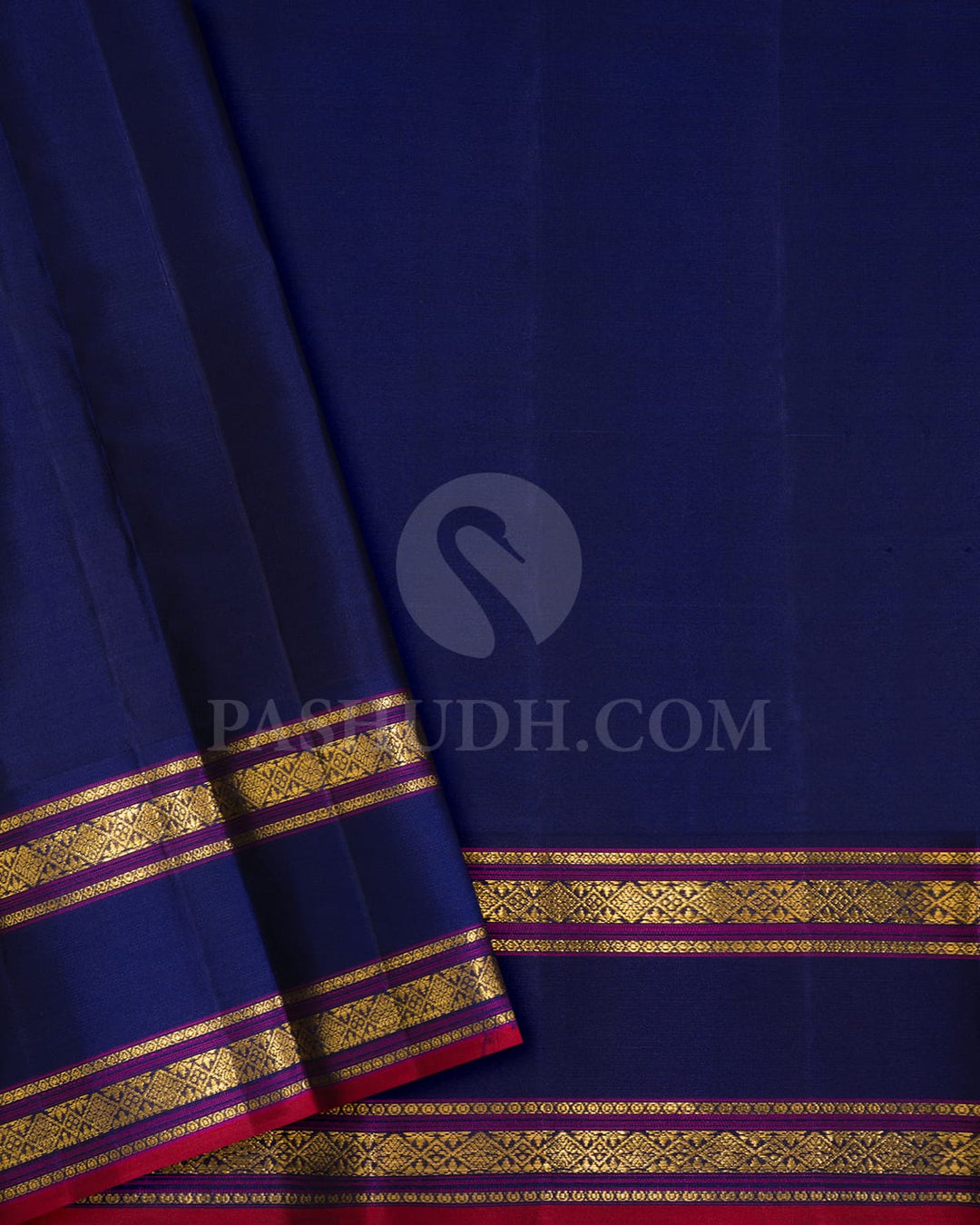 Golden Beige With Deep Blue Kanjivaram Silk Saree-DJ455(A)