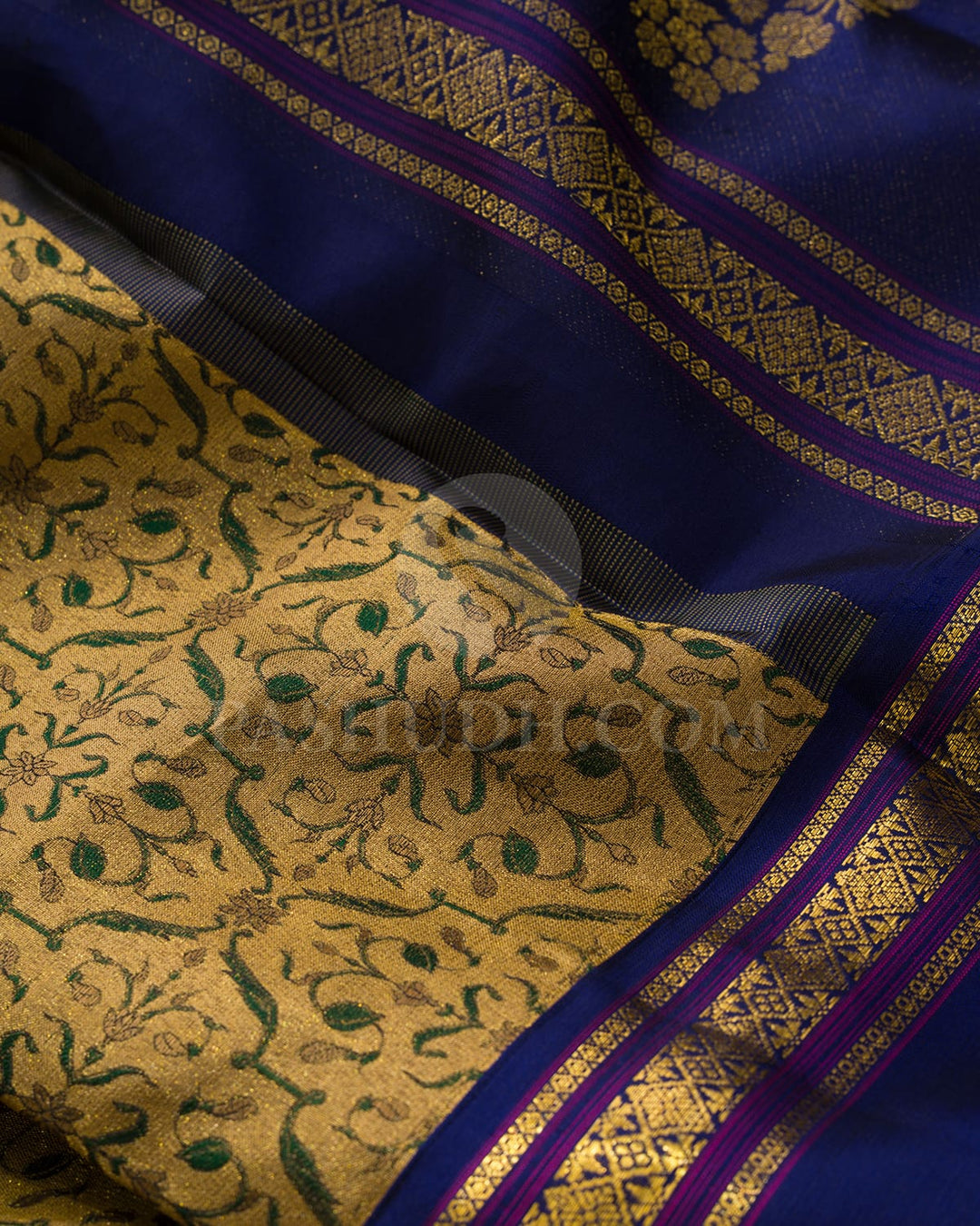 Golden Beige With Deep Blue Kanjivaram Silk Saree-DJ455(A)