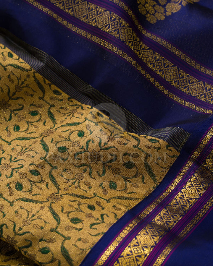 Golden Beige With Deep Blue Kanjivaram Silk Saree-DJ455(A)