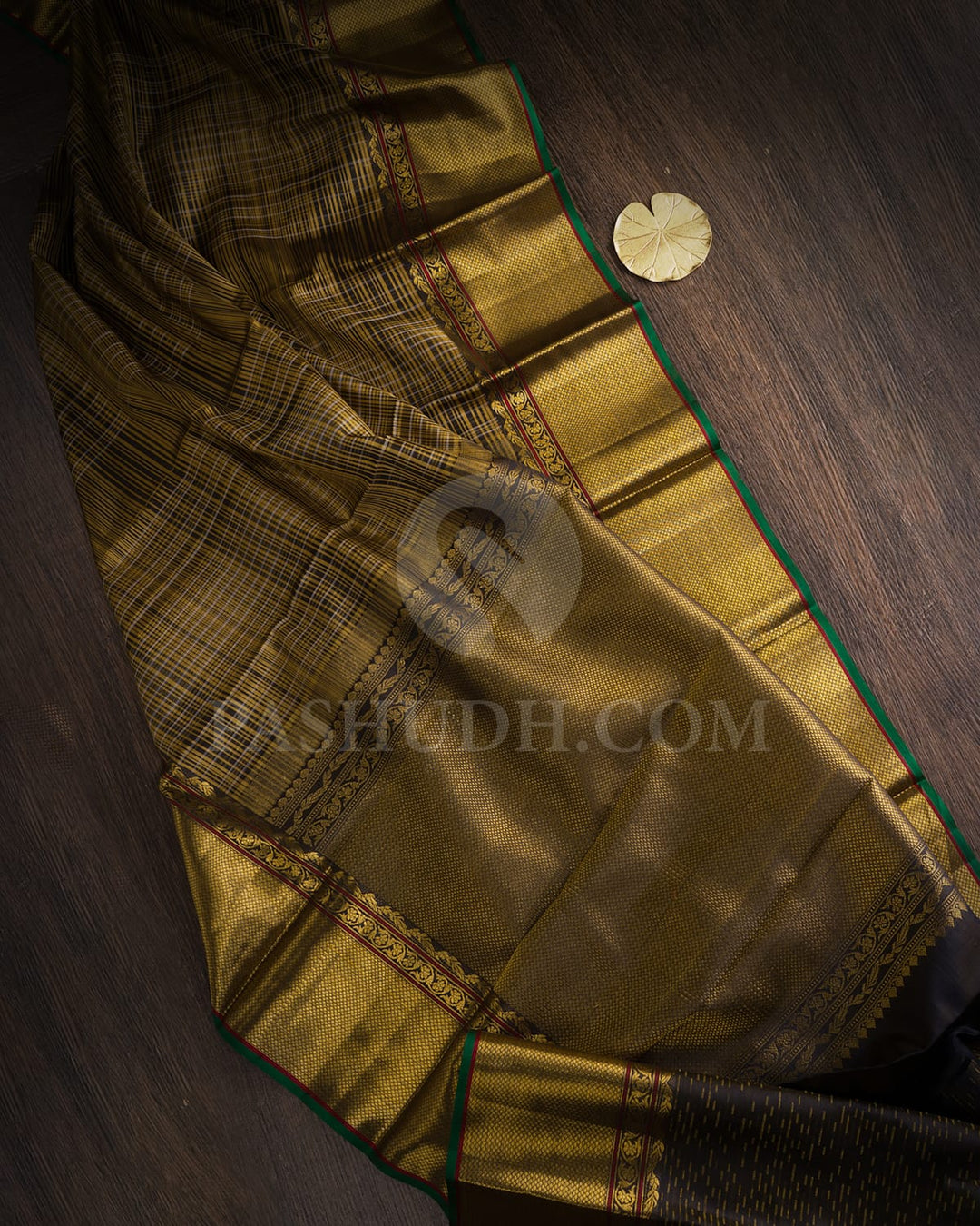 Golden Beige With Black Kanjivaram Silk Saree-D675(C)