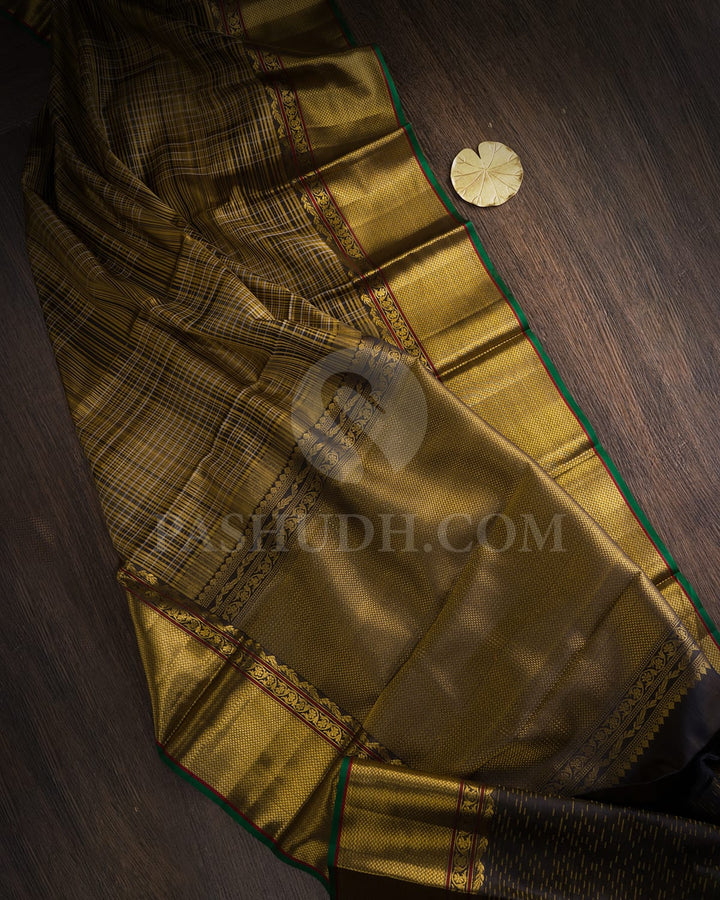 Golden Beige With Black Kanjivaram Silk Saree-D675(C)