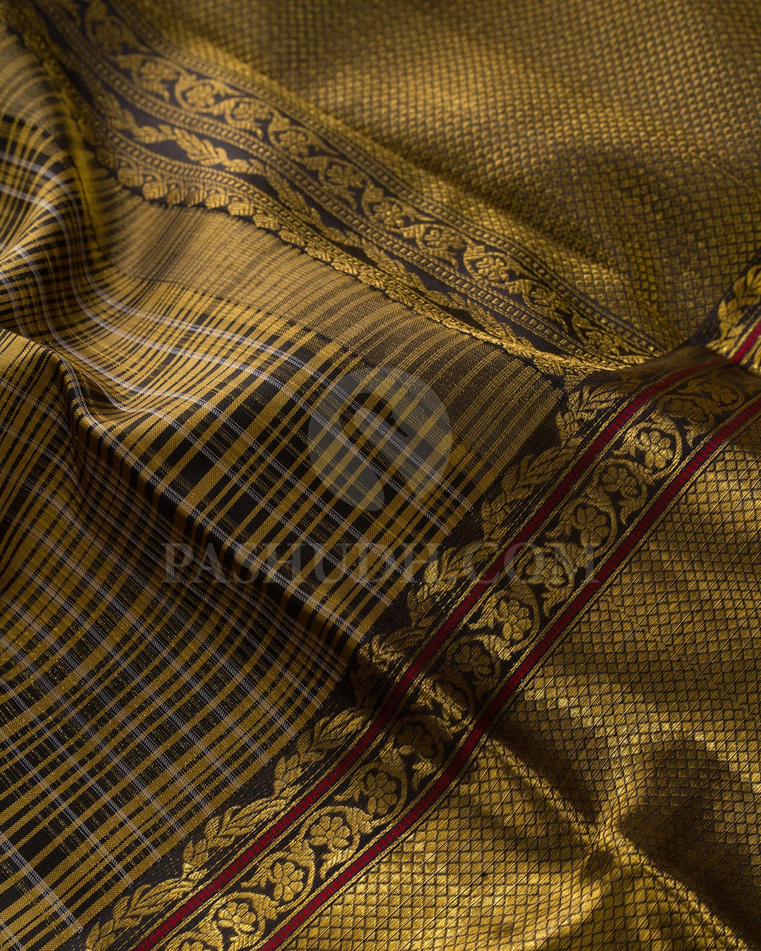 Golden Beige With Black Kanjivaram Silk Saree-D675(C)