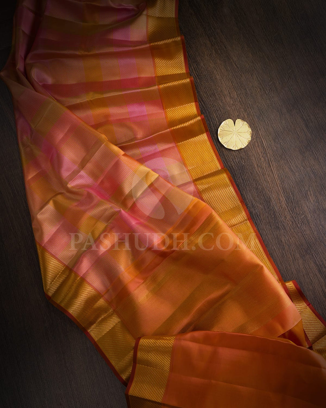 Lavender,Pink,Yellow And Green With Dual Shaded Orange Kanjivaram Silk Saree-DJ442(H)