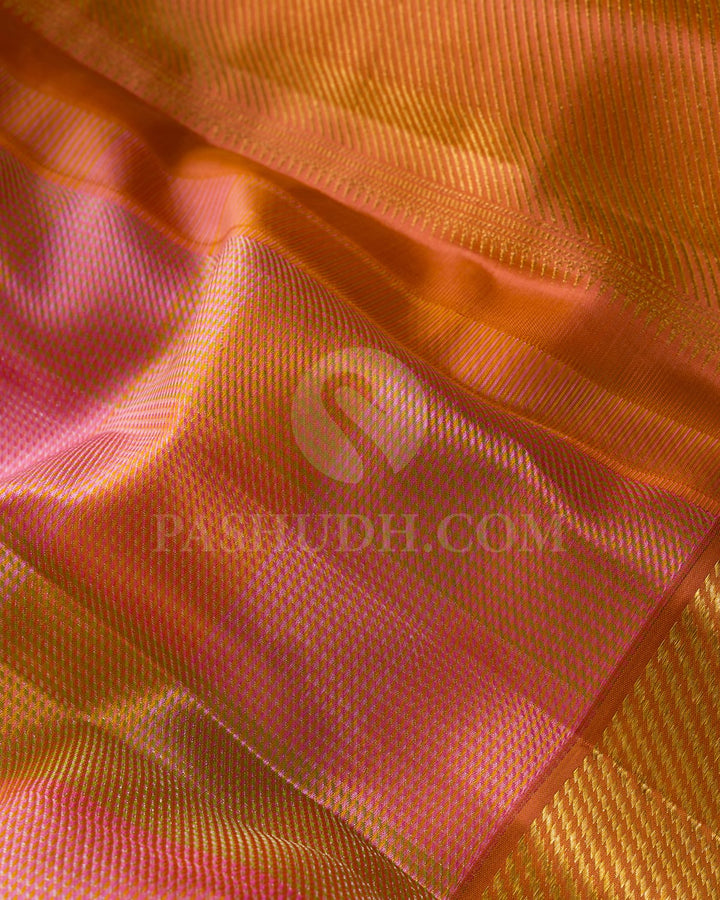 Lavender,Pink,Yellow And Green With Dual Shaded Orange Kanjivaram Silk Saree-DJ442(H)