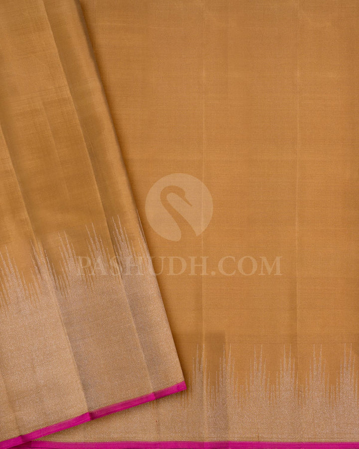 Yellow,Half White And Pista Green With Golden Beige Kanjivaram Silk Saree-DJ436(F)