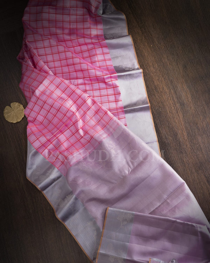 Baby Pink With Steel Grey Kanjivaram Silk Saree-D694(A)