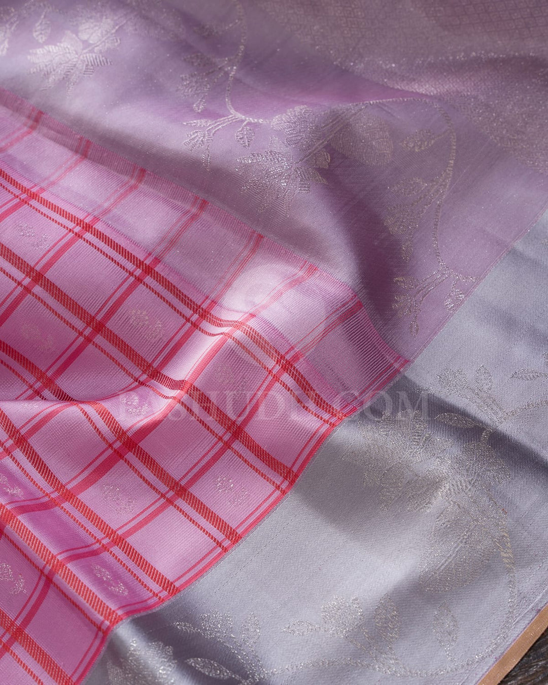 Baby Pink With Steel Grey Kanjivaram Silk Saree-D694(A)