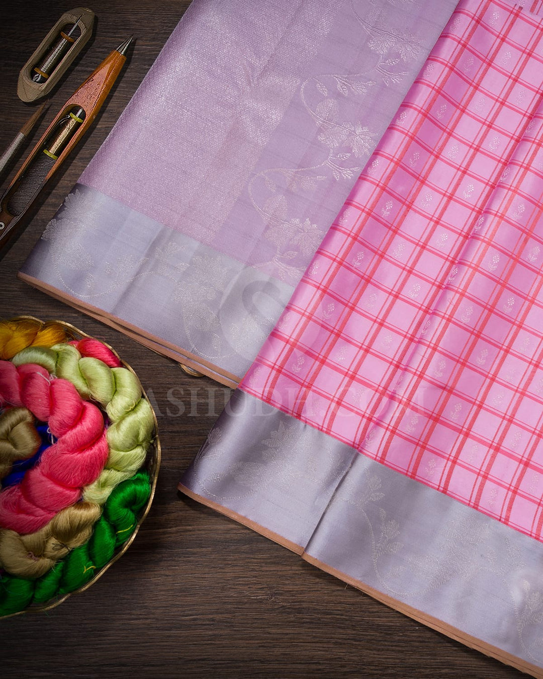Baby Pink With Steel Grey Kanjivaram Silk Saree-D694(A)