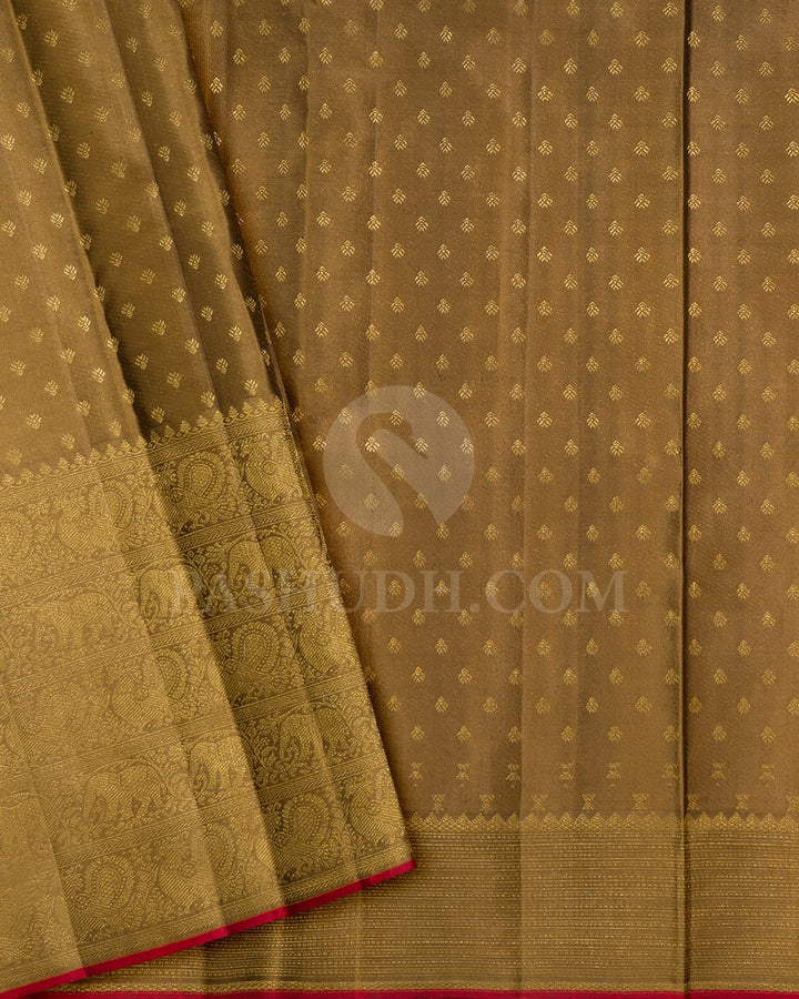Forest Green With Golden Beige Kanjivaram Silk Saree-DJ434(G)