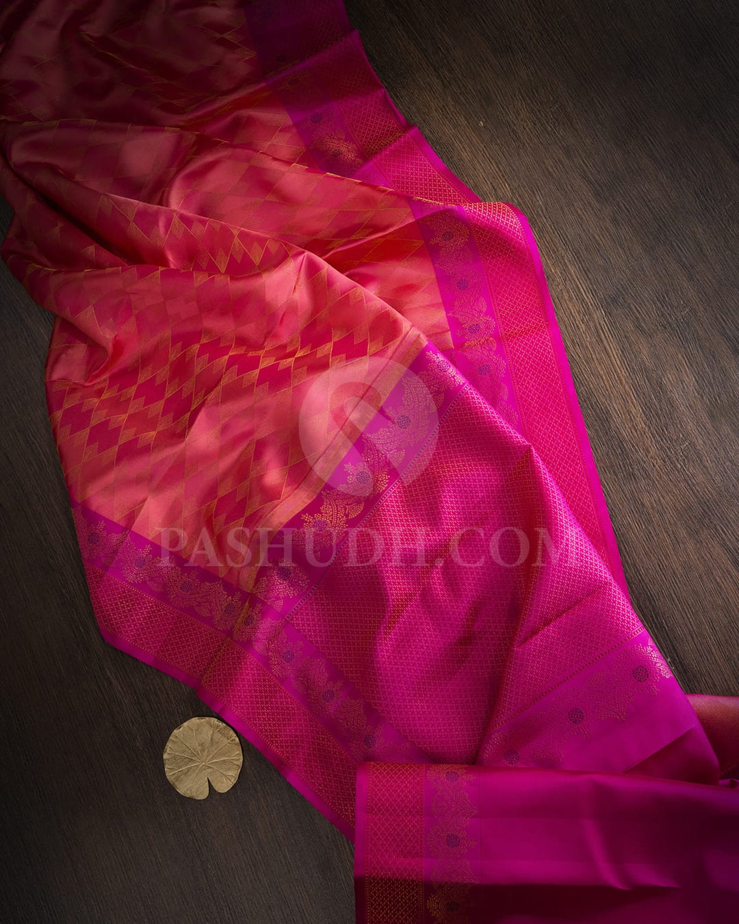 Dual Shaded Punch Pink With Rani Pink Kanjivaram Silk Saree-D669(F)
