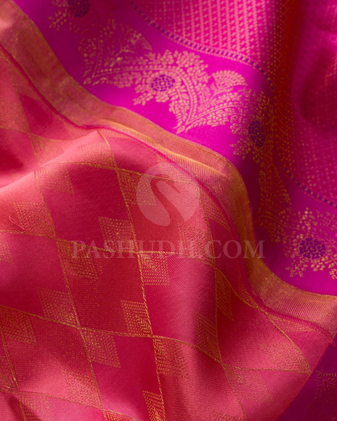Dual Shaded Punch Pink With Rani Pink Kanjivaram Silk Saree-D669(F)