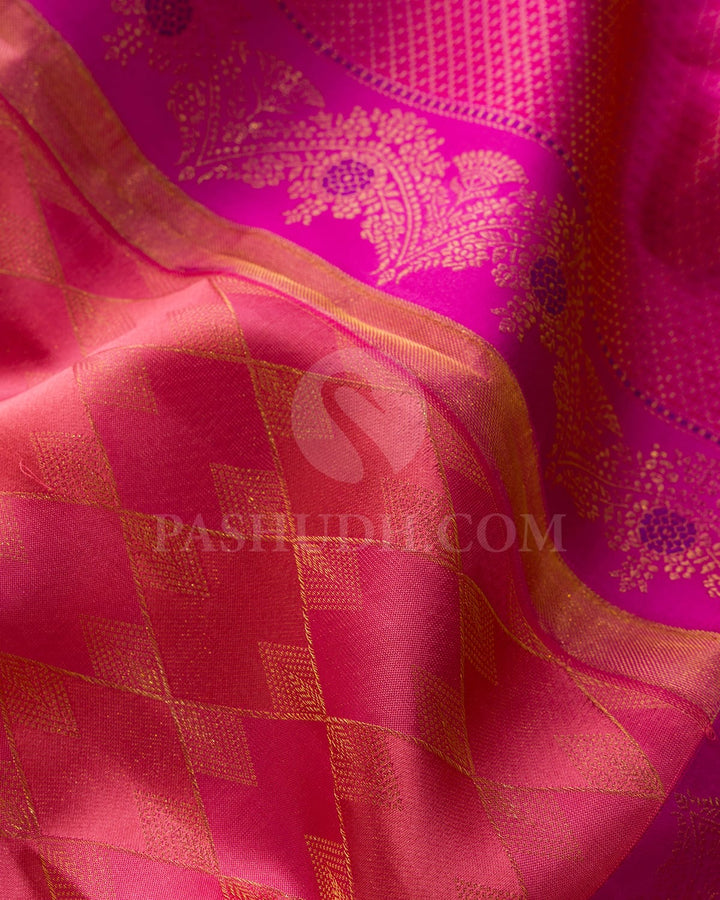Dual Shaded Punch Pink With Rani Pink Kanjivaram Silk Saree-D669(F)