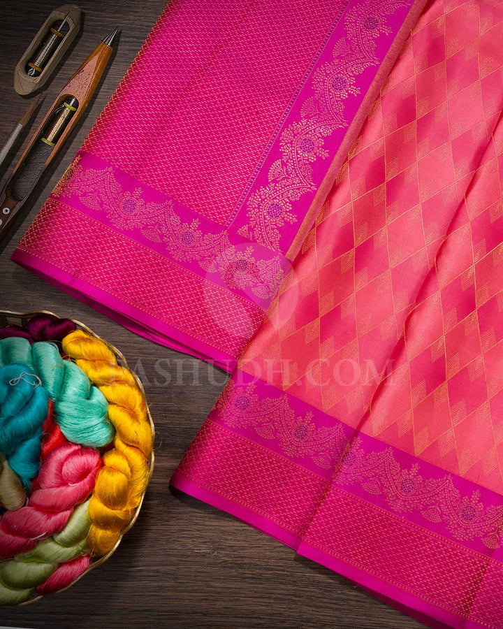Dual Shaded Punch Pink With Rani Pink Kanjivaram Silk Saree-D669(F)