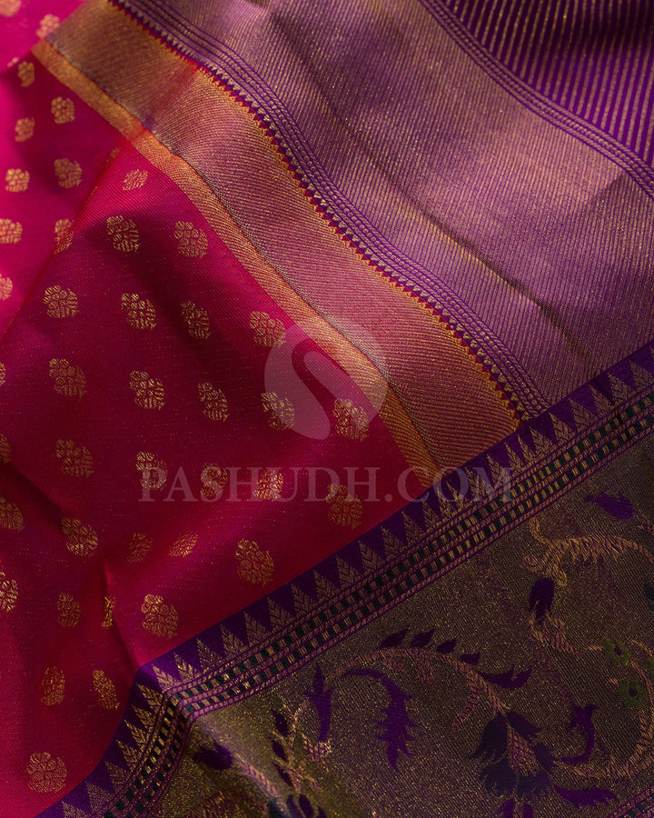 Dual Shaded Reddish Purple With Violet Kanjivaram Silk Saree-D676(C)