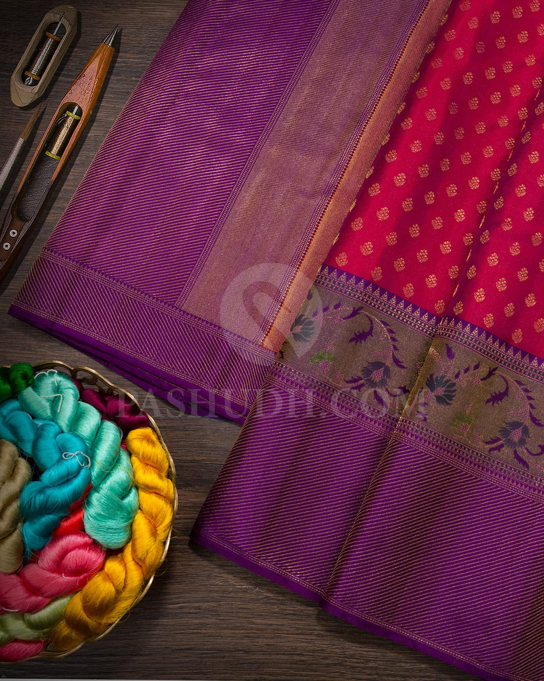 Dual Shaded Reddish Purple With Violet Kanjivaram Silk Saree-D676(C)