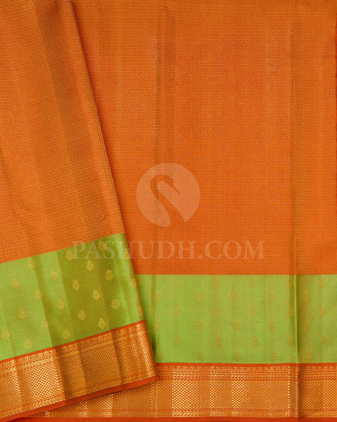 Mustard Yellow With Rust Orange Kanjivaram Silk Saree-D696(A)