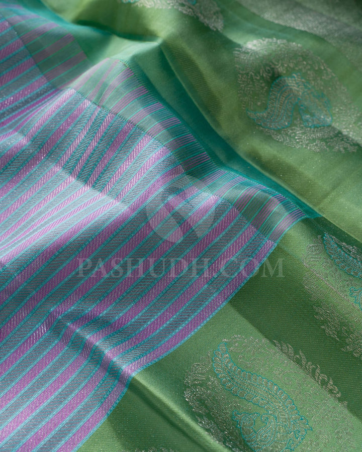 Multicolor With Pastel Green Kanjivaram Silk Saree-DJ439(C)