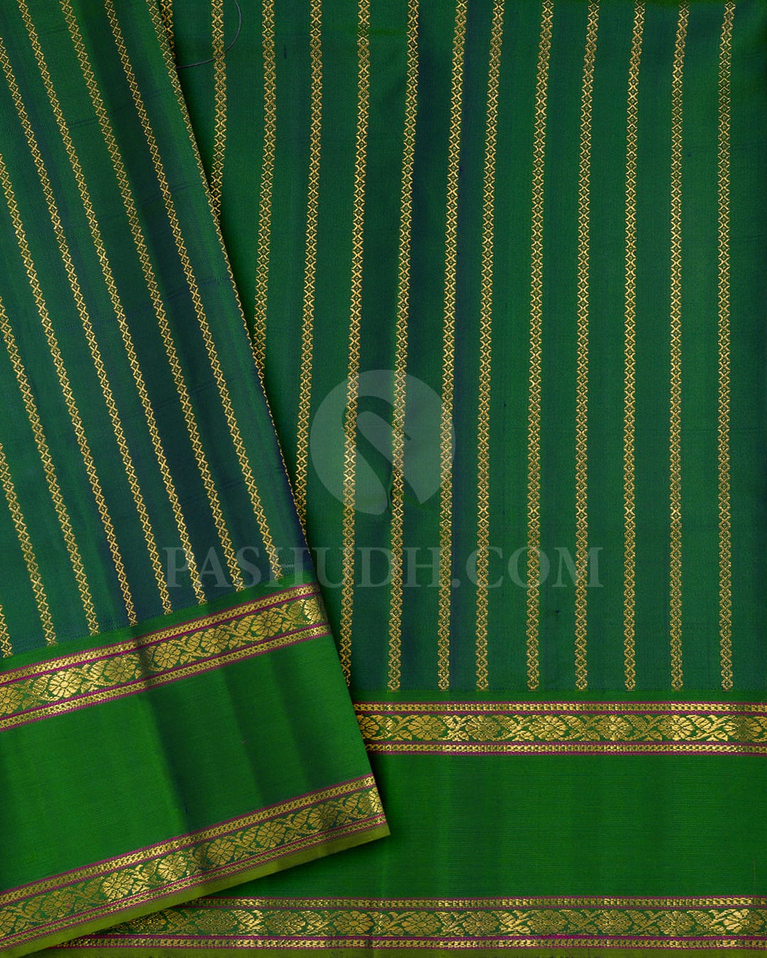 Ink Blue With Forest Green Retta Petta Border Kanjivaram Silk Saree-D686(B)
