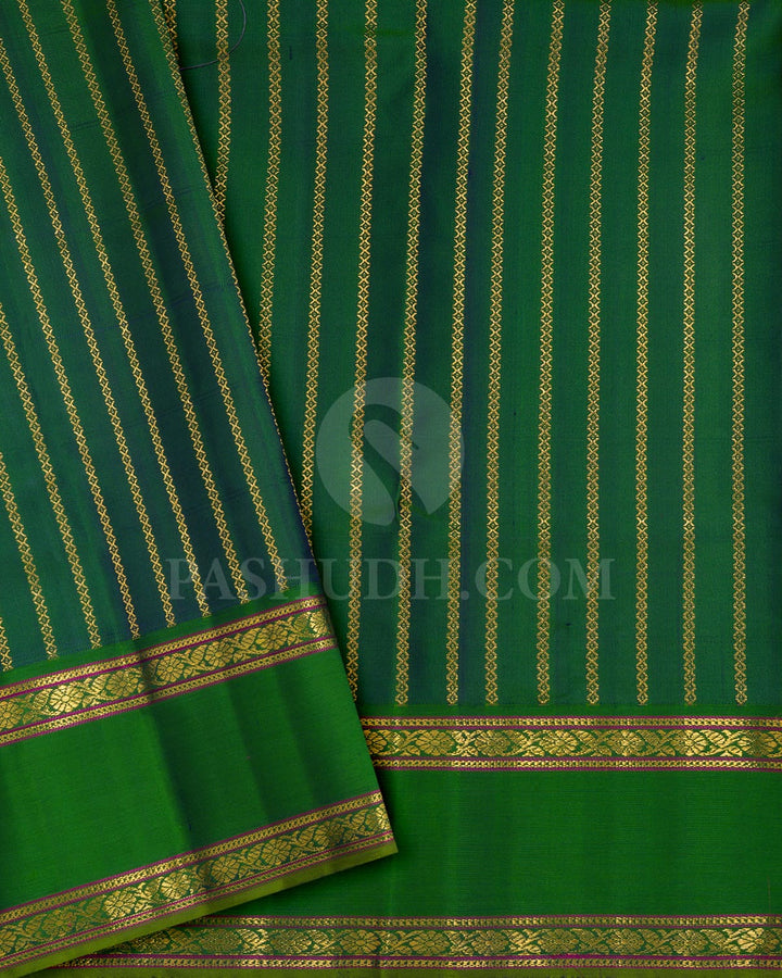 Ink Blue With Forest Green Retta Petta Border Kanjivaram Silk Saree-D686(B)