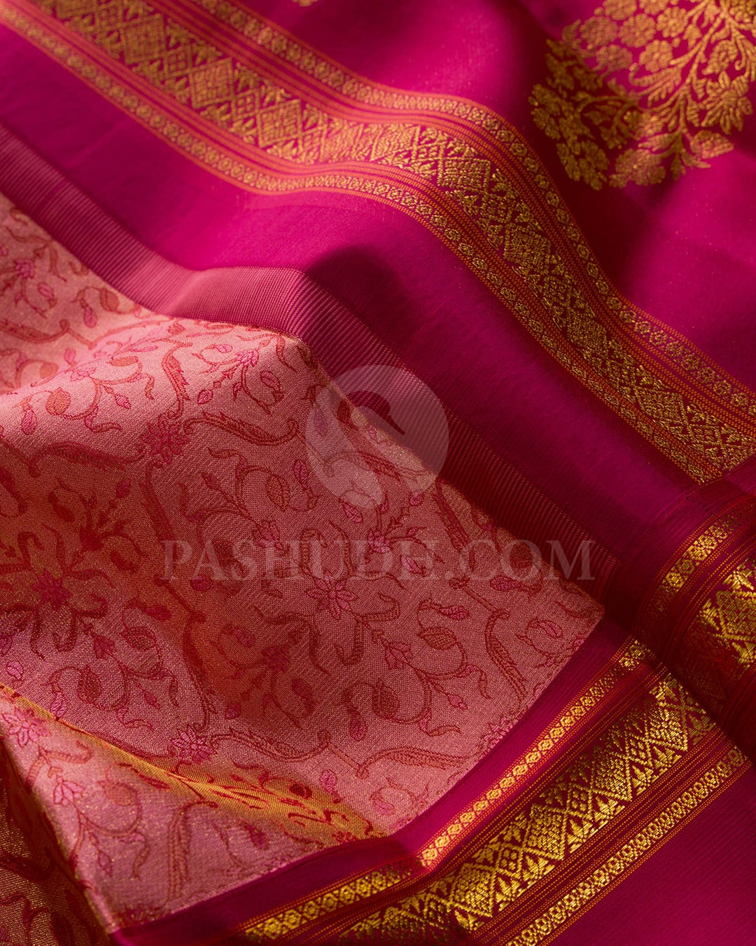 Punch Pink With Reddish Pink Kanjivaram Silk Saree-DJ455(B)