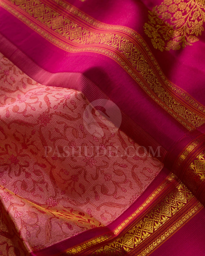 Punch Pink With Reddish Pink Kanjivaram Silk Saree-DJ455(B)