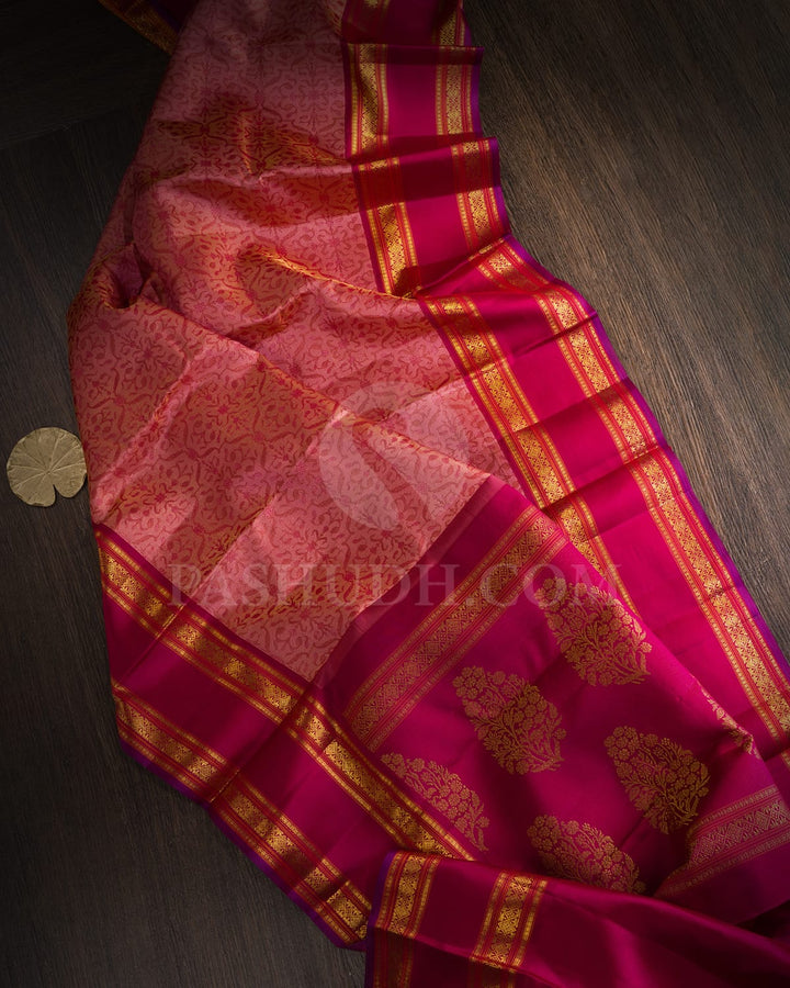 Punch Pink With Reddish Pink Kanjivaram Silk Saree-DJ455(B)