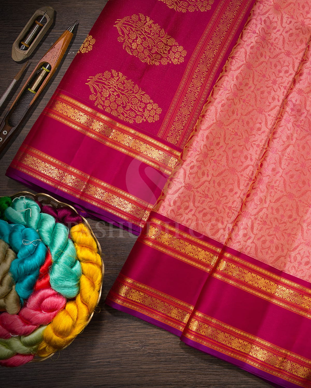 Punch Pink With Reddish Pink Kanjivaram Silk Saree-DJ455(B)