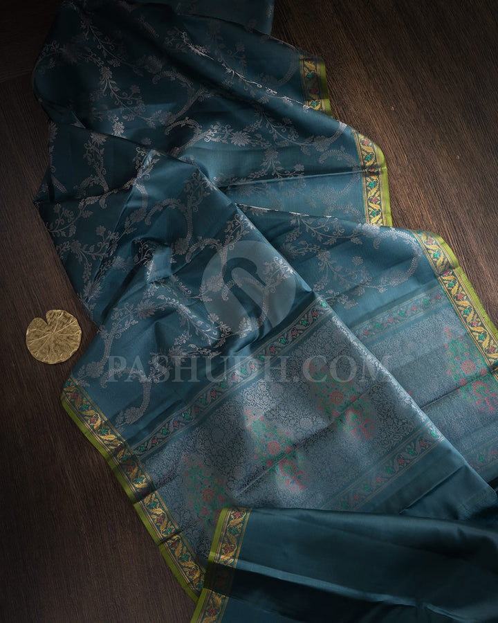 Aegean Blue Kanjivaram Silk Saree-DJ444(F)