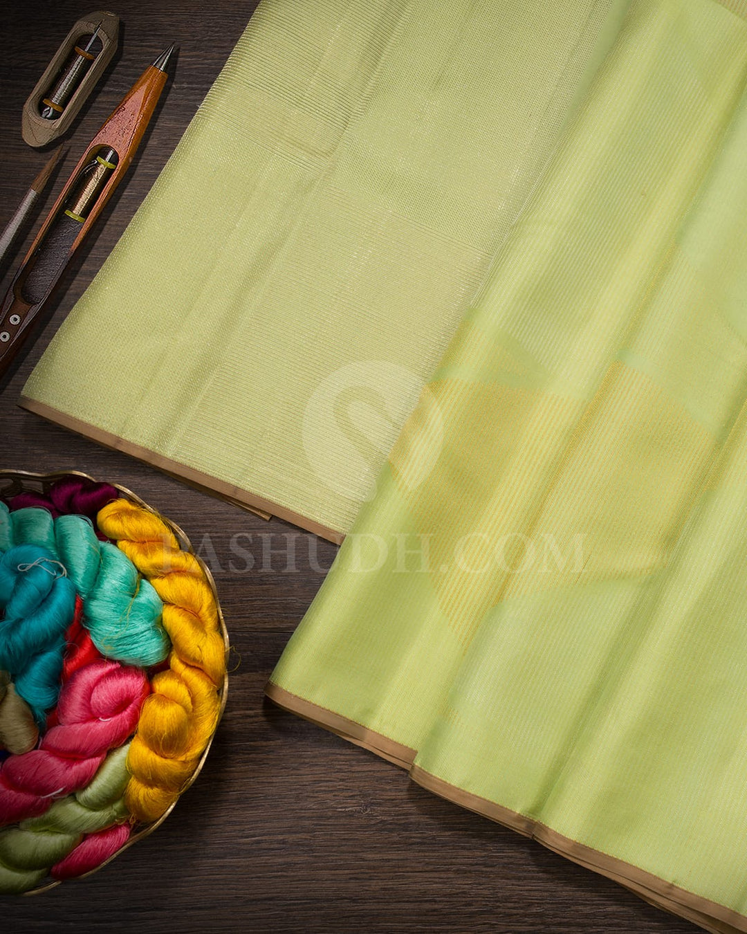 Pista Green With Golden Beige Borderless Kanjivaram Silk Saree-DJ453(B)