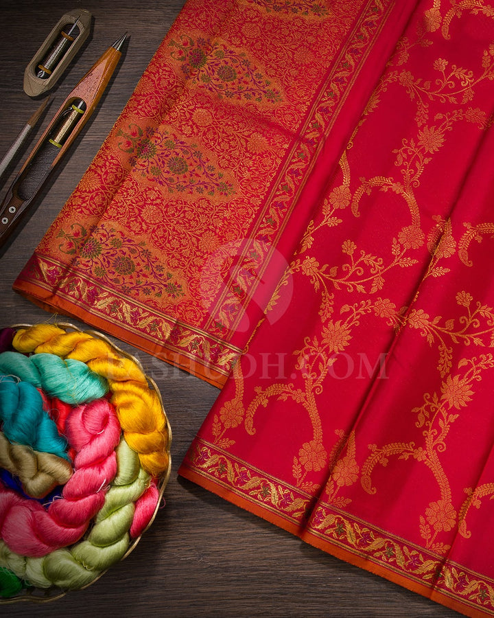 Bright Red Kanjivaram Silk Saree-DJ444(E)
