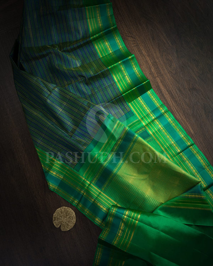 Dual Shaded Blue With Parrot Green Kanjivaram Silk Saree-DJ381(G)